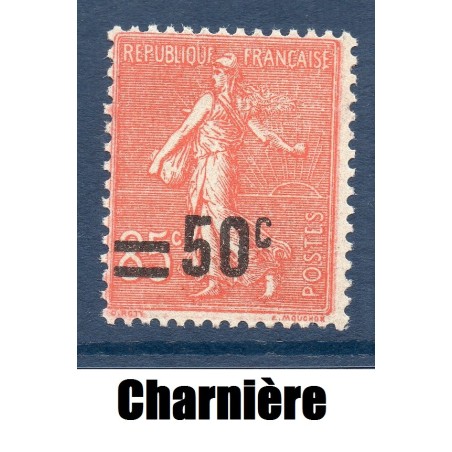 Timbre France Yvert No 221 Semeuse lignée surchargée Rouge neuf * avec trace de charnière