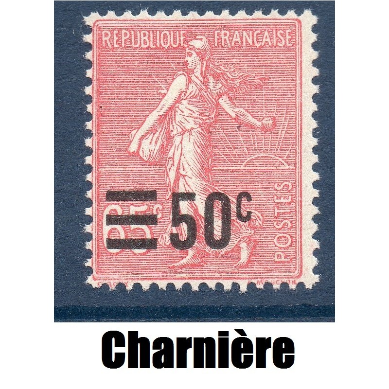 Timbre France Yvert No 224 Semeuse lignée surchargée rose neuf * avec trace de charnière