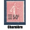 Timbre France Yvert No 224 Semeuse lignée surchargée rose neuf * avec trace de charnière
