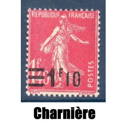 Timbre France Yvert No 228 Semeuse Fond plein surchargée Rose neuf * avec trace de charnière