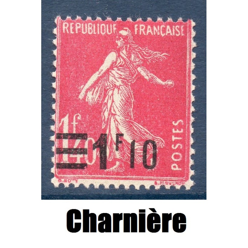 Timbre France Yvert No 228 Semeuse Fond plein surchargée Rose neuf * avec trace de charnière