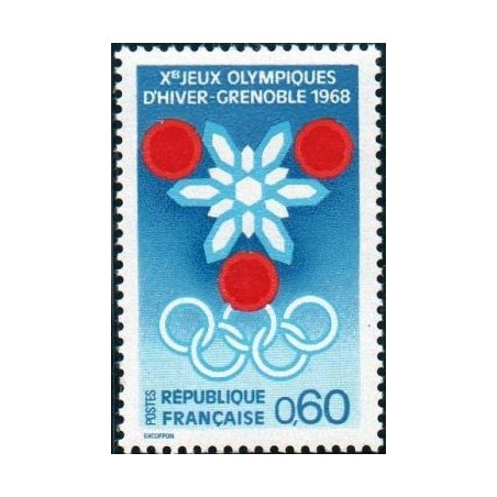 Timbre France Yvert No 1520  Grenoble, Prélude aux Jeux Olympiques d'hiver