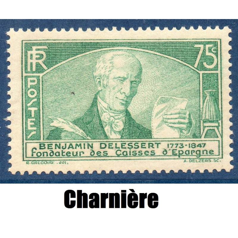 Timbre France Yvert No 303 Baron Benjamin Delessert neuf * avec trace de charnière