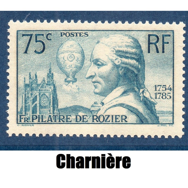 Timbre France Yvert No 313 François pilâtre de Rozier neuf * avec trace de charnière