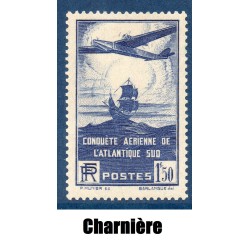 Timbre France Yvert No 320 Traversée de l'atlantique sud bleu neuf * avec trace de charnière