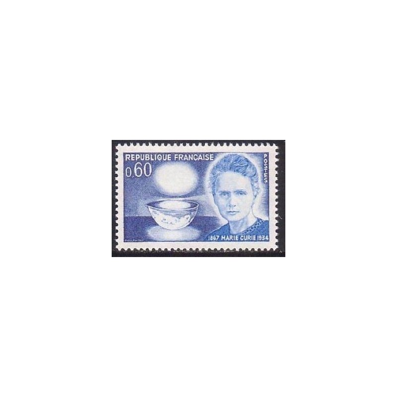 Timbre France Yvert No 1533 Marie Sklodowska-Curie, centenaire de la naissance