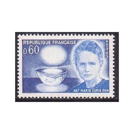 Timbre France Yvert No 1533 Marie Sklodowska-Curie, centenaire de la naissance