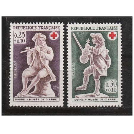 Timbre Yvert No 1540-1541 France, paire croix rouge
