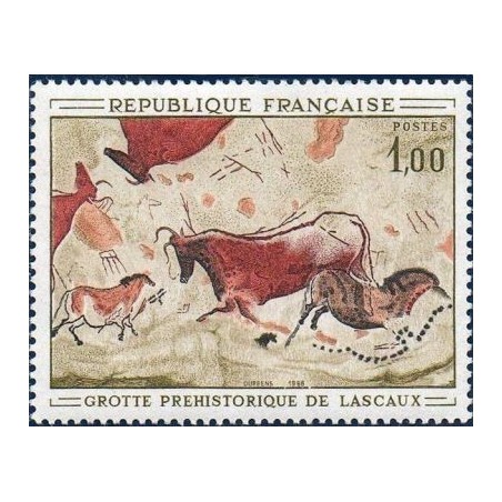 Timbre France Yvert No 1555 Lascaux, peinture rupestre de la grotte à Montignac