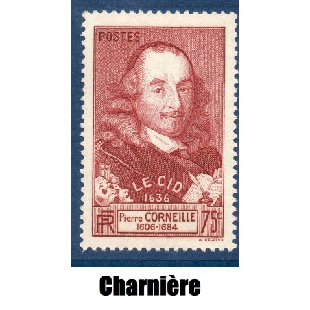 Timbre France Yvert No 335 Pierre Corneille neuf * avec trace de charnière