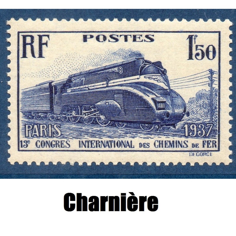 Timbre France Yvert No 340 Pacific Carénée neuf * avec trace de charnière