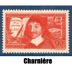 Timbre France Yvert No 342 Descartes, Discours de la méthode neuf * avec trace de charnière