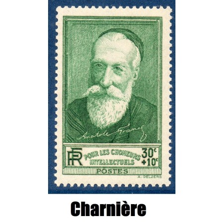 Timbre France Yvert No 343 chômeurs intellectuels Anatole France  neuf * avec trace de charnière