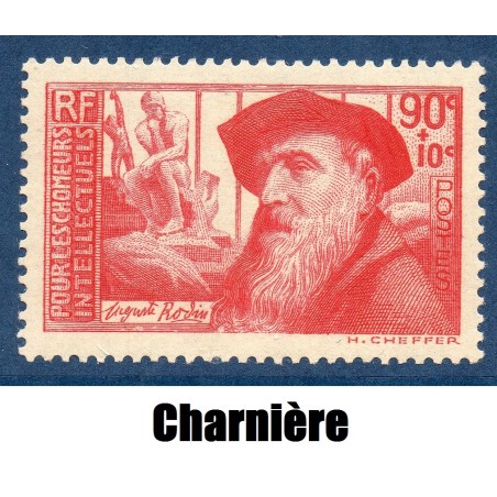 Timbre France Yvert No 344 chômeurs intellectuels Auguste Rodin neuf * avec trace de charnière