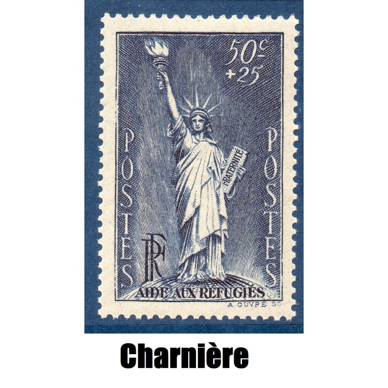 Timbre France Yvert No 352 Réfugiés politiques statue de la liberté neuf * avec trace de charnière