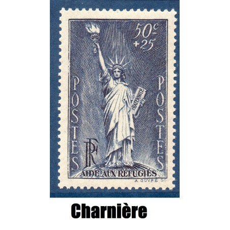 Timbre France Yvert No 352 Réfugiés politiques statue de la liberté neuf * avec trace de charnière