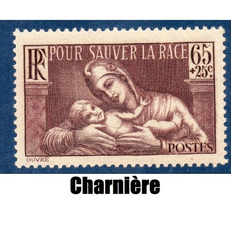 Timbre France Yvert No 356 pour sauver la race neuf * avec trace de charnière