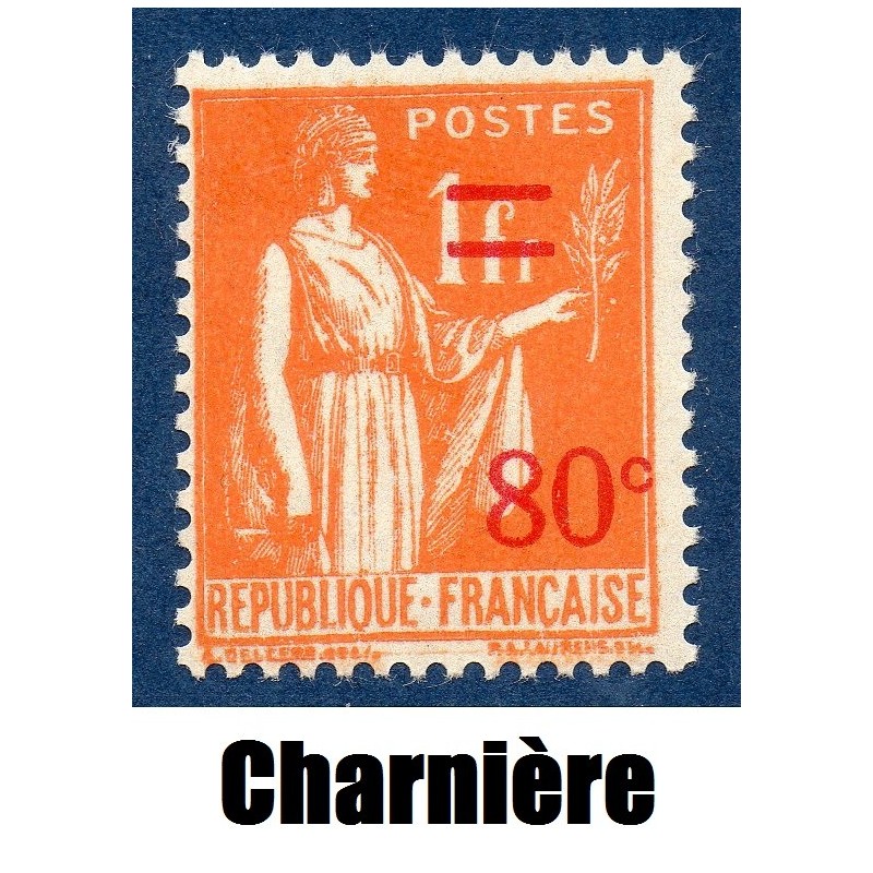 Timbre France Yvert No 359 Type paix surchargé * avec trace de charnière