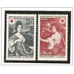 Timbre Yvert No 1580-1581 France, paire croix rouge