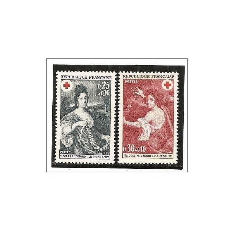 Timbre Yvert No 1580-1581 France, paire croix rouge