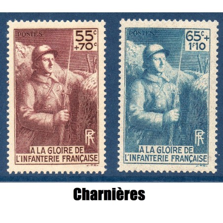 Timbre France Yvert No 386-387 Gloire à l'infanterie neuf * avec trace de charnière