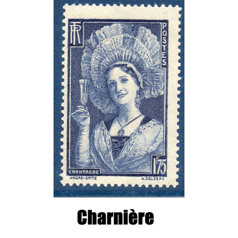 Timbre France Yvert No 388 Champenoise coiffée du toquat neuf * avec trace de charnière