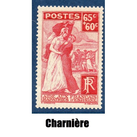 Timbre France Yvert No 401 Francais rapatriés d'Espagne neuf * avec trace de charnière