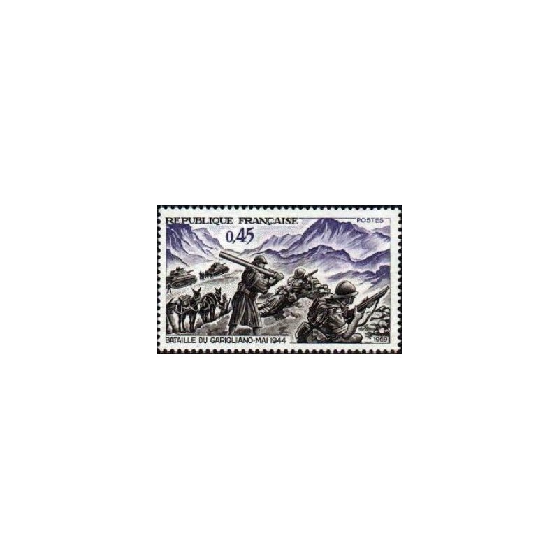 Timbre France Yvert No 1601 Victoire de Garigliano, 25e anniversaire