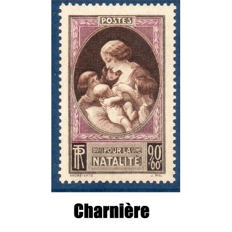 Timbre France Yvert No 441 Natalité neuf * avec trace de charnière