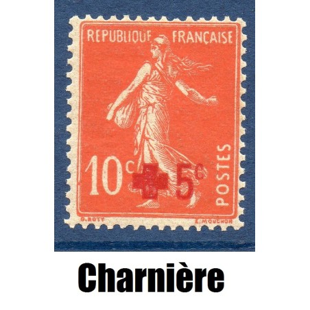 Timbre France Yvert No 146 semeuse croix rouge neuf * avec trace de charnière