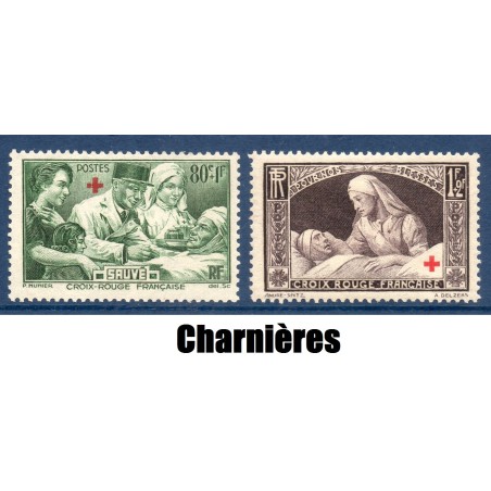 Timbre France Yvert No 459-460 Croix rouge au profit des blessés neuf * avec trace de charnière