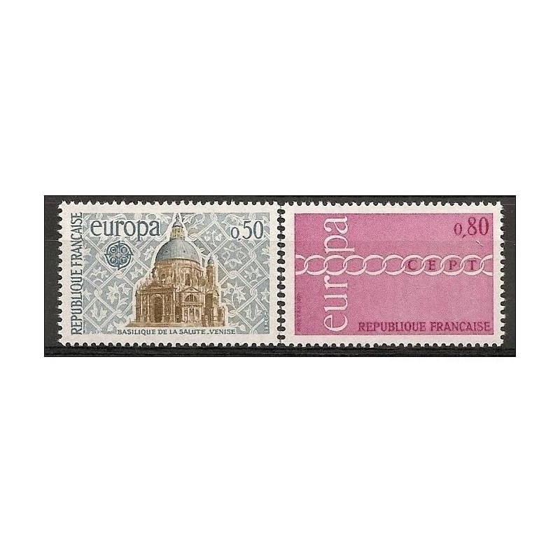 Timbre Yvert No 1676-1677 France, paire Europa Basilique de la Salute à Venise