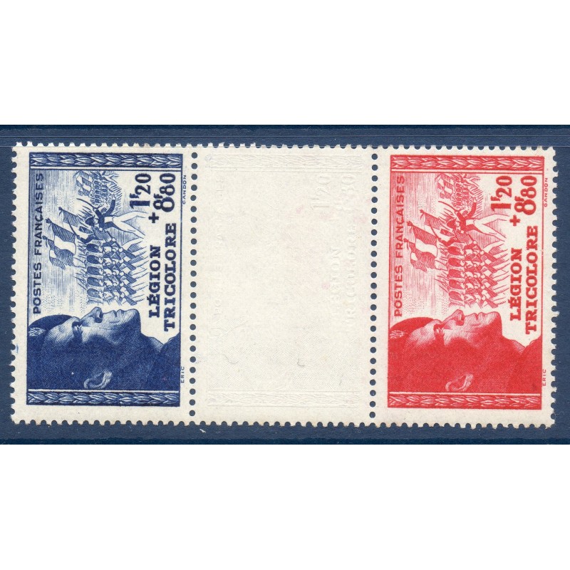 Timbre France Yvert No 566a paire avec interval Légion Tricolore