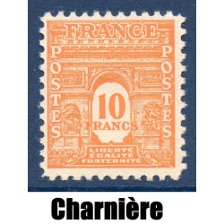 Timbre France Yvert No 629 arc de triomphe 10 francs orange neuf* avec trace de charnière