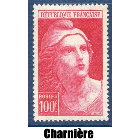 Timbre France Yvert No 733 Marianne de Gandon 100 francs carmin, neuf* avec trace de charnière