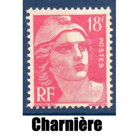 Timbre France Yvert No 887 marianne de Gandon 18 fr rose carminé neuf* avec trace de charnière
