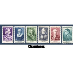 Timbre Yvert No 1027-1032 neufs * France Série Renoir, Série personnages Célébres du XIIe et XX e siècles