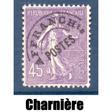 Timbre France Préoblitérés Yvert 46 Type semeuse 45c violet neuf * avec trace de charnière