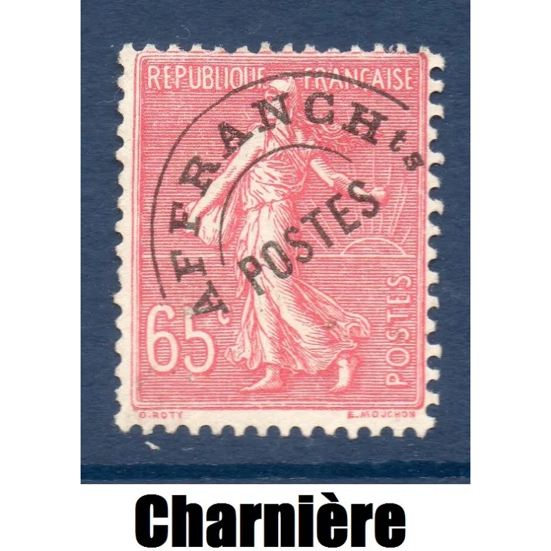 Timbre France Préoblitérés Yvert 48 Type semeuse 65c Rose neuf * avec trace de charnière