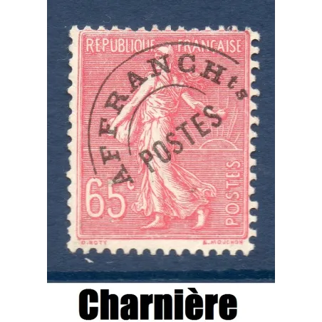 Timbre France Préoblitérés Yvert 48 Type semeuse 65c Rose neuf * avec trace de charnière