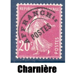 Timbre France Préoblitérés Yvert 55 Type semeuse 20c lilas-rose neuf * avec trace de charnière
