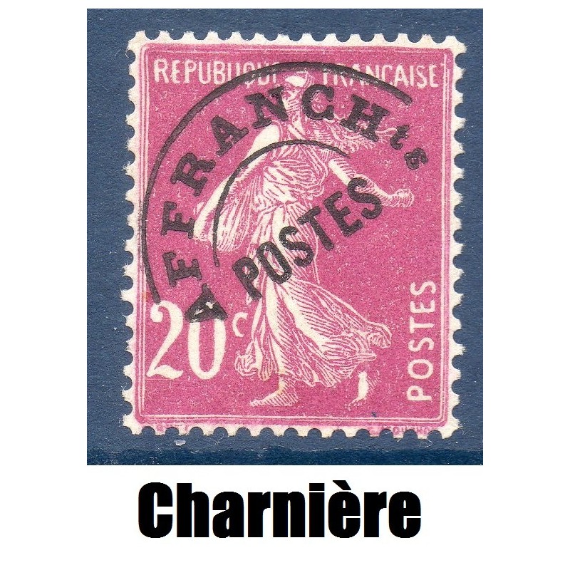 Timbre France Préoblitérés Yvert 55 Type semeuse 20c lilas-rose neuf * avec trace de charnière