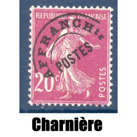 Timbre France Préoblitérés Yvert 55 Type semeuse 20c lilas-rose neuf * avec trace de charnière