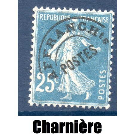 Timbre France Préoblitérés Yvert 56 Type semeuse 25c bleu neuf * avec trace de charnière