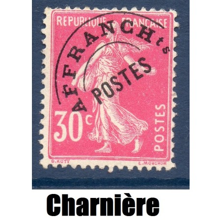 Timbre France Préoblitérés Yvert 59 Type semeuse 30c rose neuf * avec trace de charnière