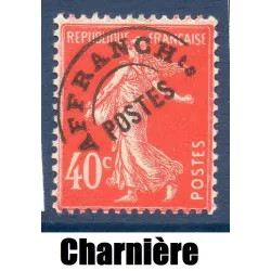 Timbre France Préoblitérés Yvert 64 Type semeuse 40c vermillon neuf * avec trace de charnière