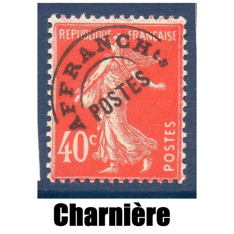 Timbre France Préoblitérés Yvert 64 Type semeuse 40c vermillon neuf * avec trace de charnière Timbre France Préoblitérés Yvert 64 Type semeuse 40c vermillon neuf * avec trace de charnière