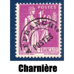 Timbre France Préoblitérés Yvert 77 Type 1.40f Lilas neuf * avec trace de charnière