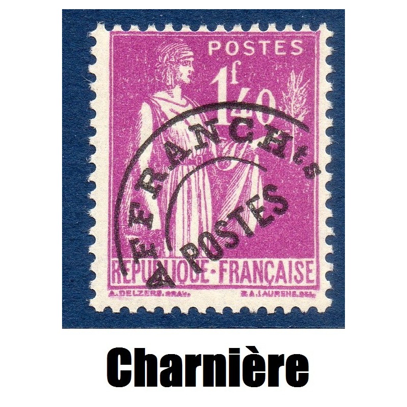 Timbre France Préoblitérés Yvert 77 Type 1.40f Lilas neuf * avec trace de charnière