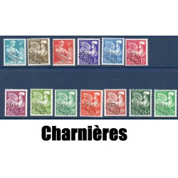 Timbres France Préoblitérés Yvert 106-118 Série complète coqS Gaulois et Moissonneuses neufs* avec trace de charnière